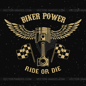 Biker power.Piston with wings on dark background - vector image
