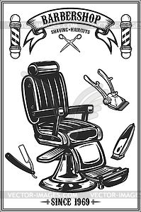 Barber shop poster template. Barber chair and - vector clipart