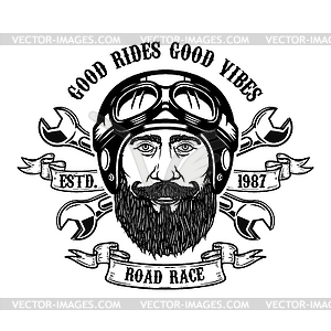 Bearded rider. Good rides good vibes. Bearded man - vector clip art