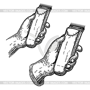 Hand with clipper.Design element for barber shop - vector clipart