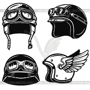 Set of racer helmets. Design element for poster, - vector clip art