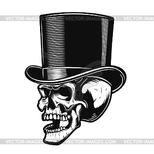 Skull in gentleman hat. Design element for poster, - vector clip art