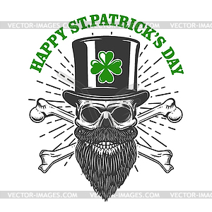 Happy saint patrick day. Irish Leprechaun skull wit - vector image