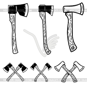 Set of hatchets. Lumberjack axe. Design element - vector clipart