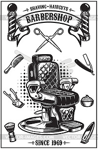 Barbershop poster with barber chair, haircut - vector clipart / vector image