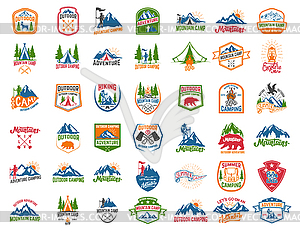 Big set of camping, hiking, tourism emblems. - vector clip art