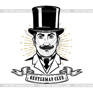 Gentleman club. Man head in vintage hat. Design - vector image