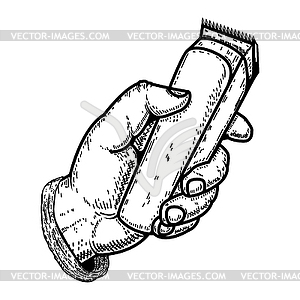 Hand with clipper.Design element for barber shop - royalty-free vector clipart