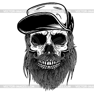 Bearded skull in baseball cap. Design element for - white & black vector clipart