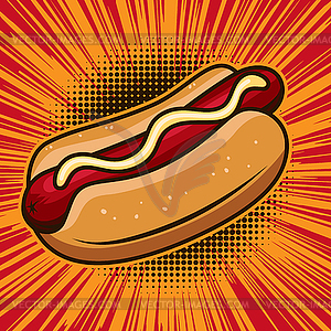 Hot dog in comic style. Design element for poster, - stock vector clipart