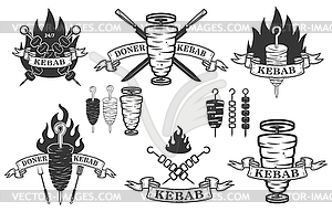 Set of doner kebab emblems.Design elements for logo - vector image