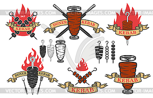 Set of doner kebab emblems.Design elements for logo - vector clipart