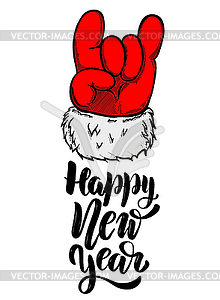 Happy new year. Santa Claus hand with rock and - vector clipart