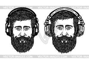 Set of hipster head with headphones. Design - royalty-free vector image