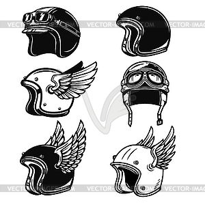 Set of racer helmets. Design elements for logo, - vector clipart