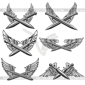 Set of swords with wings. Design elements for - vector clip art