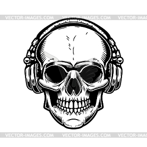 Skull with headphones Design element for poster, - vector image