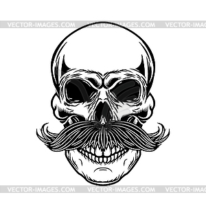 Skull with moustache . Design element for poster, - white & black vector clipart