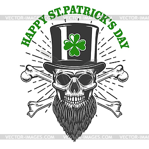 Happy saint patrick day. Irish Leprechaun skull wit - vector image
