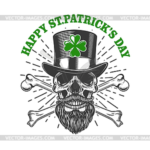 Happy saint patrick day. Irish Leprechaun skull wit - vector clipart