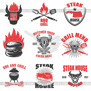 Set of steak house emblems. Design element for logo - vector clipart / vector image