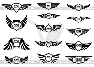 Set of blank emblems with wings. Design elements fo - vector clipart