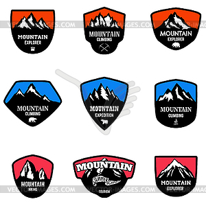 Set of mountain tourism, hiking emblems. Design - vector clipart