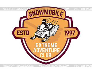 Extreme adventure club. Emblem with snowmobile. - vector clip art