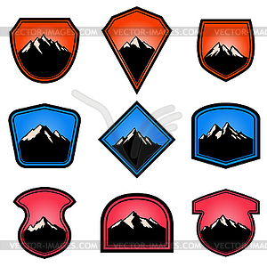 Set of empty badges with mountains. Design - vector clip art