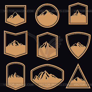 Set of empty badges with mountains in golden - vector clip art