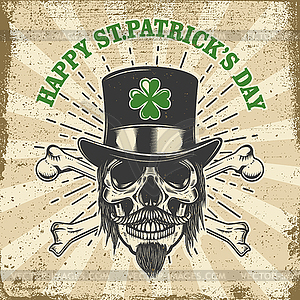 Happy saint patrick day. Irish Leprechaun skull wit - vector clip art