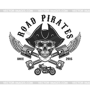 Road pirates. Human skull in pirate hat with crosse - vector clip art