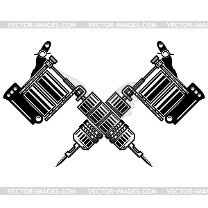 Crossed tattoo machines on white background. - vector image