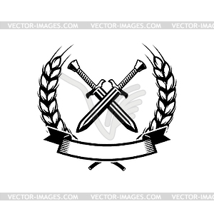 Emblem template with crossed swords. Design - vector clipart