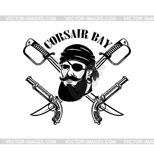 Pirates. Emblem template with swords and pirate - white & black vector clipart