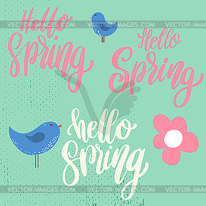 Hello spring. Lettering phrase on background with - vector clipart