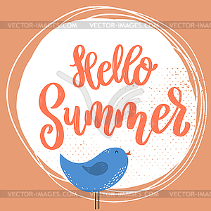 Hello Summer. Lettering phrase on background with - vector image