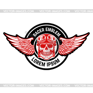 Emblem template with biker skull and wings. Design - vector clip art