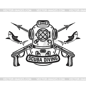 Scuba diving. Emblem template with old style diver - vector clipart