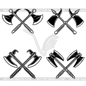 Set of crossed medieval axe . Design element for - vector clip art