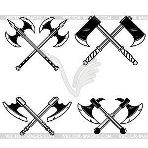 Set of crossed medieval axe . Design element for - vector clipart