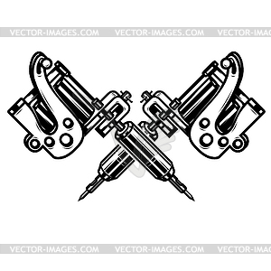 Crossed tattoo machines on white background. - vector clip art