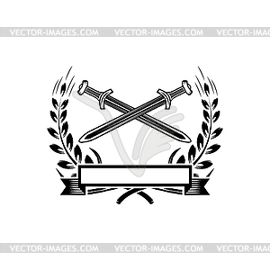 Emblem template with crossed swords. Design - vector clip art