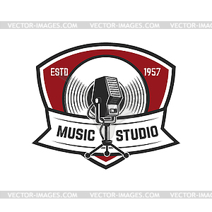 Music studio. Emblem template with retro microphone - royalty-free vector clipart