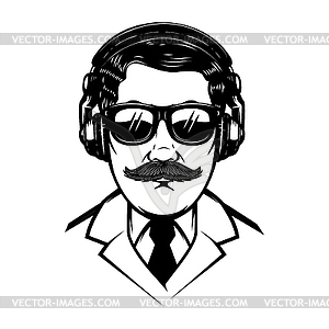 Gentleman with headphones and sun glases.Design - vector clipart