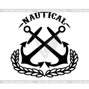 Nautical. Emblem template with wreath and crossed - white & black vector clipart