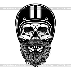 Bearded skull in racer helmet. Design element for - vector image