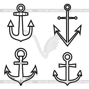 Set of anchor icons. Design element for logo, - white & black vector clipart