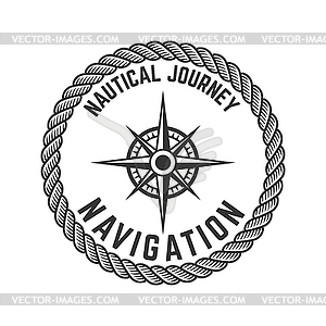 Nautical journey. Emblem with Rose of Wind. Design - vector clipart