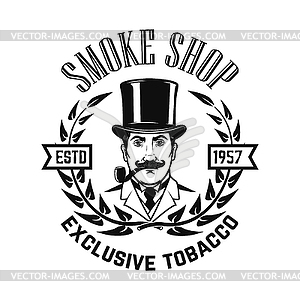 Smoke shop. Gentleman with smoking pipe. Design - vector clip art